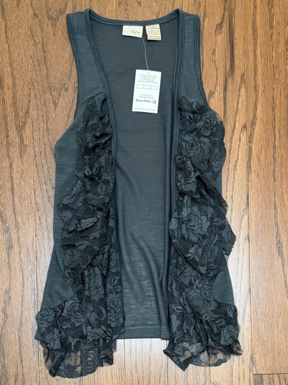 Daytrip Buckle Y2K Charcoal Black Lace Ruffle Vest Top Fairy Grunge Small NWT